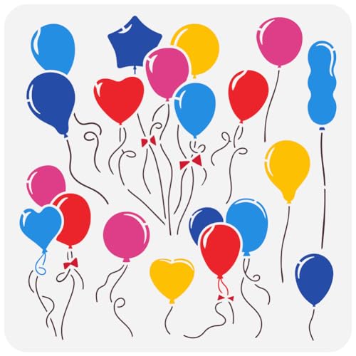 FINGERINSPIRE Luftballons Schablone 30x30 cm Luftballons Mit Linien Malschablone Kunststoff Sterne Herz Runde Form Luftballons Muster Schablone Wiederverwendbar DIY Schablonen Für Heimdekoration von FINGERINSPIRE