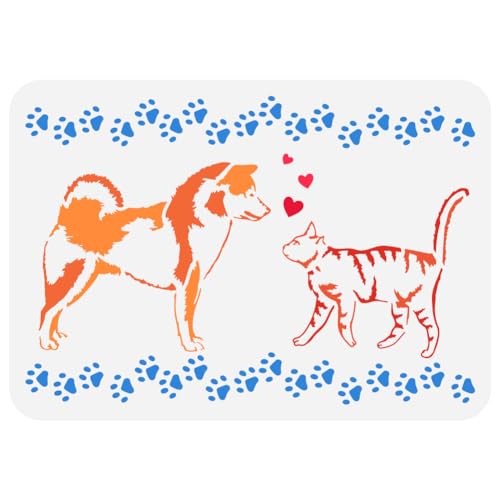 FINGERINSPIRE Malschablone Hund Und Katze 21x29.7 cm Pfotenabdrücke Zeichenvorlage Hunde Und Katzenmuster Dekorative Schablone Tiermotiv Bastelschablone Zum Malen Auf Wand Holz Heimdekoration von FINGERINSPIRE