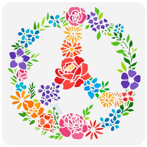 FINGERINSPIRE Malschablone mit Blumen-Friedenssymbol, 30 x 30 cm, wiederverwendbar, Friedenszeichen und Rosenblüte, Zeichnungsvorlage, Rebenkränze, Schablone zum Malen auf Holz, Wand, Stoff, Papier, FINGERINSPIRE Malschablone mit Blumen-Friedenssymbol, 30 x 30 cm, wiederverwendbar, Friedenszeichen und Rosenblüte, Zeichnungsvorlage, Rebenkränze, Schablone zum Malen auf Holz, Wand, Stoff, Papier, von FINGERINSPIRE