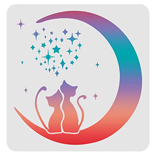 FINGERINSPIRE Moon Cat Stencils Template 30x30cm Kunststoff Moon Star Stencils Drawing Painting Stencils Cat Star Pattern Wiederverwendbare Stencils zum Malen auf Holz, Boden, Wand und Fliesen von FINGERINSPIRE