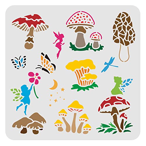 FINGERINSPIRE Mushroom Genie Zeichenschablonen, Malschablonen, 30 x 30 cm, Kunststoff, quadratisch, wiederverwendbar, zum Malen auf Holz, Boden, Fliesen, Wand und Stoff von FINGERINSPIRE