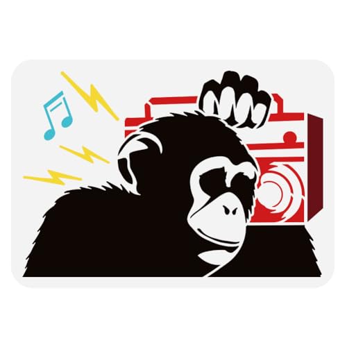 FINGERINSPIRE Radio Affen Schablone Zum Malen 21x29.7 cm Große Schimpansen Muster Zeichenvorlage Kunststoff PET Radio Musik Malschablone Banksy Themen Vorlage Zum Malen Auf Holz von FINGERINSPIRE