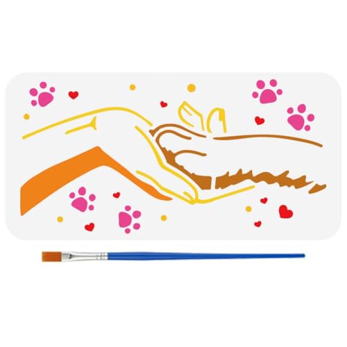 FINGERINSPIRE Schablone "High Fives of Man and Dog" mit Pinsel, 30 x 15 cm, Tierliebhaber-Hand- und Hunde-Schablone, Hand- und Pfotenmalschablone, Tiermotiv, Zeichenschablonen für Wandfliesen, von FINGERINSPIRE