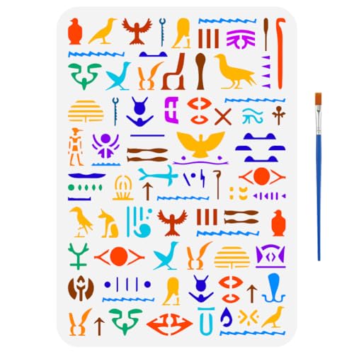 FINGERINSPIRE Schablone Mit Symbolen Des Alten Ägypten Mit 1 Kunststoff Pinsel 21x29.7cm Schablone Mit Hieroglyphen Aus Dem Alten Ägypten Schablone Mit Ägyptischen Symbolen Zum Bemalen von Wänden von FINGERINSPIRE