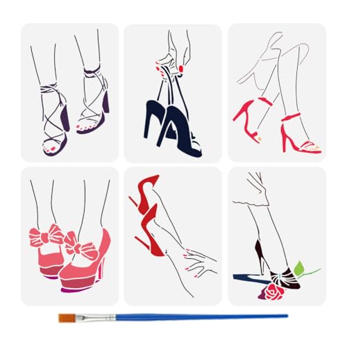 FINGERINSPIRE Schablone für High Heels, Malschablone mit Pinsel, 21,1 x 29,7 cm, kreative Damenmode, Bein-Silhouette, Zeichenschablone für Damen, High Heels, Nahaufnahmen, Schablone zum Malen auf von FINGERINSPIRE