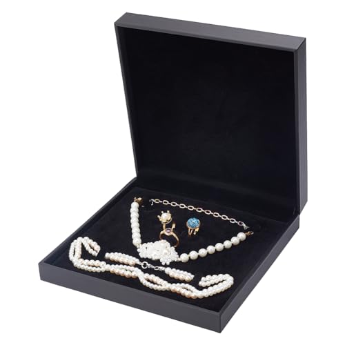 FINGERINSPIRE Schwarze Schmuckschatulle Für Schmucksets Quadratisch 19x19x4.7 cm PU Leder Schmuck Geschenkbox Für Armbänder Halsketten Ringe Luxuriöse Schmuck Aufbewahrungsbox Reise Schmuck Etui von FINGERINSPIRE