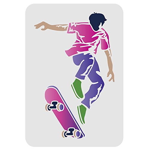 FINGERINSPIRE Skateboarder Schablone 29.7x21cm Mann Und Skateboard Stencil Schablonen Kunststoff Schablonen Skater Dekorationsvorlage, Wiederverwendbar Schablone Hip Hop Street Style Dekoration von FINGERINSPIRE