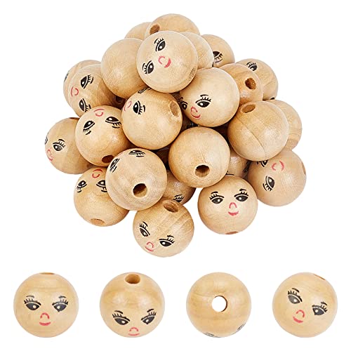 FINGERINSPIRE Smile Holzperlen 30 Stück x 21,5mm Natur Holz Perlen mit Loch Lächelndes Gesicht Holzkugeln Rund Holzperlen für Makramee Auffädeln Armband Traumfänger Anhänger DIY Handwerk von FINGERINSPIRE