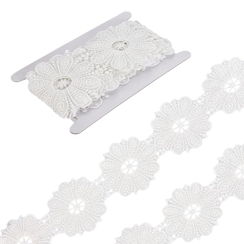 FINGERINSPIRE Spitzenbesatz Mit Gänseblümchen Blumenmuster 3.66 m 95mm Breit Floraler Weißer Spitzenbesatz Mit Stickerei Polyester Stickerei Spitzenband Blumen Spitzenrandbesatz Florales Spitzenband von FINGERINSPIRE