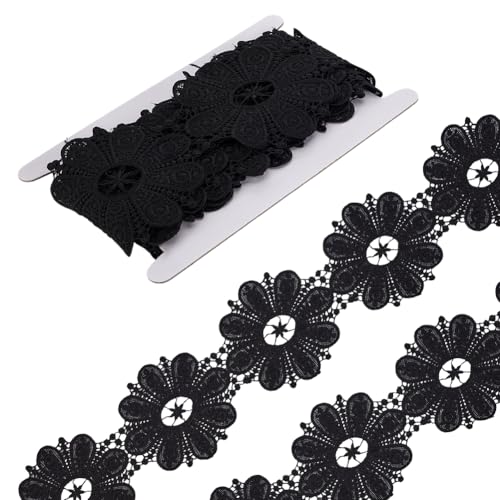 FINGERINSPIRE Spitzenbesatz Mit Gänseblümchen Blumenmuster 3.66 m 95mm Breit Schwarzer Spitzenbesatz Polyester Stickerei Spitzenband Blumen Spitzenrandbesatz Florales Spitzenband Für Kleider Dekor von FINGERINSPIRE