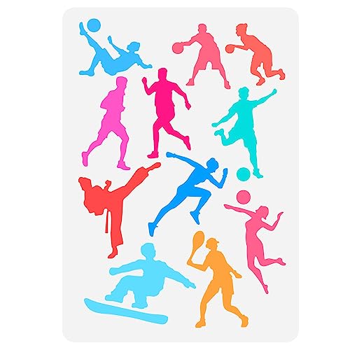 FINGERINSPIRE Sportcharakter Schablone 21x29.7 cm Basketball Fußball Baseball Volleyball Sport Zeichnungsvorlage Leichtathletik Sport Kampfsport Sport Malschablone von FINGERINSPIRE