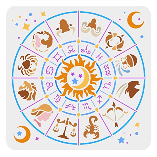 FINGERINSPIRE Sternzeichen Schablonen 30x30cm astrologische Schablone Kunststoff DIY Sternzeichen Sternzeichen Schablone Dekorationsschablonen zum Malen auf Holz, Boden, Wand und Stoff von FINGERINSPIRE