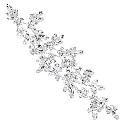 FINGERINSPIRE Strass Applikation Kristall Applikation 22x6.5cm Silberfarben Für Hochzeiten Strass Applikation Blumen Strass Applikation Strass Schärpen Applikation Für Braut Hochzeitskleid Kleidung von FINGERINSPIRE