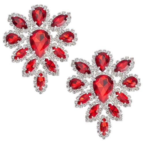 FINGERINSPIRE Strass-Applikation in Tropfenform, Kristall-Applikation, rote Strasssteine mit Metallrückseite, Hochzeitsblumen-Strass-Patches für Kleider, Schuhe, 7,9 x 6,3 x 0,8 cm, 2 Stück von FINGERINSPIRE