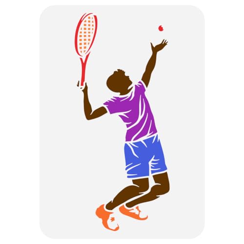 FINGERINSPIRE Tennisspieler Malschablone 21x29.7 cm Wiederverwendbare Tennissportler Vorlage Tennisschläger Schablone Sportthema Schablone Zum Malen Auf Holzwänden Stoffmöbeln von FINGERINSPIRE