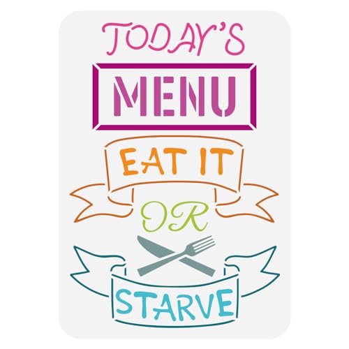 FINGERINSPIRE Today's Menu Stencil 21x29.7cm Eat It or Starve Pattern Painting Template DIY Art Knife and Fork Decor Stencil for Painting on Wood Wall Fabric Paper Furniture von FINGERINSPIRE