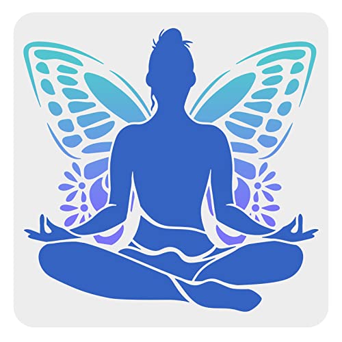 FINGERINSPIRE Yoga Malschablone 30x30cm Wiederverwendbar Yoga Medita Zeichenschablone, Yoga Pose Und Schmetterlingsmuster Schablone Für Zuhause Und Yoga Studio Wand, Holz, Möbel, Tür Dekoration von FINGERINSPIRE