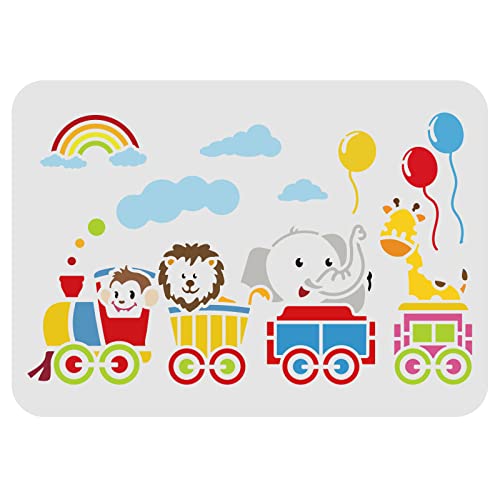 FINGERINSPIRE Zirkus Zug Schablone Tier Malvorlagen 29.7x21cm Löwe AFFE Elefant Giraffe Stencil Schablonen, Ballon Wolken Regenbogen Dekorationsvorlage Für Die Wand Heimdekoration von FINGERINSPIRE