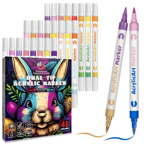 FINGERTIP STORY 24 Farbe Acrylstifte für Steine Wasserfest Stifte Steine Bemalen Acrylic Paint Marker für Ostern Basteln Kinder Leinwand Holz Schule Manga von FINGERTIP STORY