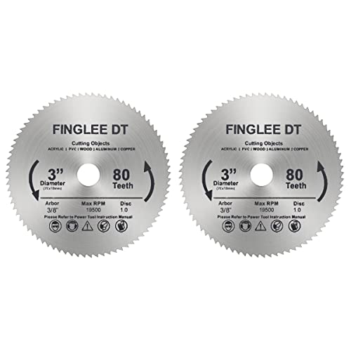 FINGLEE DT 2 x 7,6 cm HSS-Kreissägeblatt, 80 Zähne, Hochgeschwindigkeitsstahl, Schneidwerkzeug mit 0,95 cm Dorn für Drehwerkzeuge, Holz, Kunststoff, Schneiden (2 Stück) von FINGLEE DT