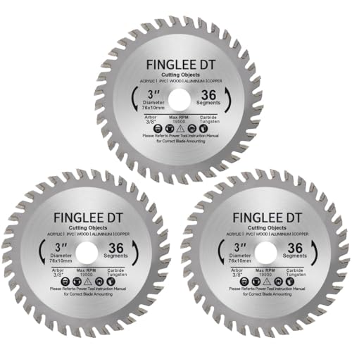 FINGLEE DT TCT Kreissägeblatt 76mm x 10mm mit 36 Zähnen, Ideal für Holz, Kunststoff, PVC, Acryl, Sperrholz, schnelles Schneiden, Kompatibel mit allen 76mm Handkreissägen (3 Stück) von FINGLEE DT