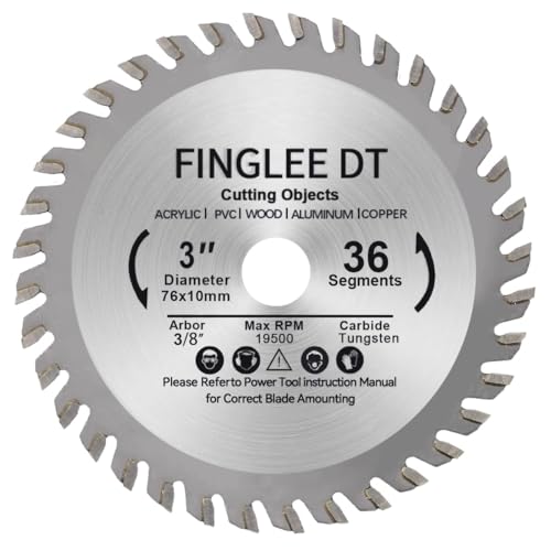 FINGLEE DT TCT Kreissägeblatt 76mm x 10mm mit 36 Zähnen, Ideal für Holz, Kunststoff, PVC, Acryl, Sperrholz, schnelles Schneiden, Kompatibel mit allen 76mm Handkreissägen (1 Stück) von FINGLEE DT