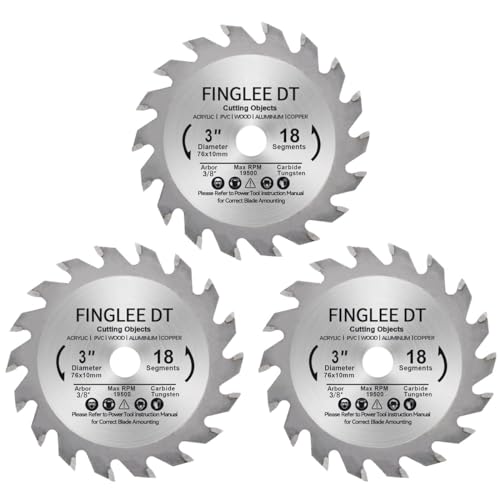 TCT Kreissägeblatt 76mm x 9.5mm mit 18 Zähnen, ideal für Holz, Kunststoff, PVC, Acryl, Sperrholz, schnelles Schneiden, kompatibel mit allen 76mm Handkreissägen (3) von FINGLEE DT