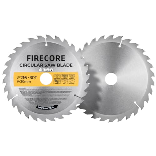 Firecore Kreissägeblatt Set 2 tlg, Trennscheibe 216x30mm ideal für Holz, Metall & Alu - kompatibel mit Tauchsäge & Kreissäge von Bosch & Makita - Multi Sägeblatt aus hochwertigem Hartmetall von FIRECORE