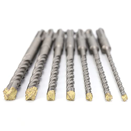 SDS Plus Bohrer Set, Firecore SDS Bohrer Set 7tlg(5mm, 6mm×2,8mm×2,10mm,12mm), Steinbohrer Set SDS mit Vierschneidig, Schlagbohrer Doppelwendel, Betonbohrer Set Kompatibel mit Verschiedene Bohrhammer von FIRECORE