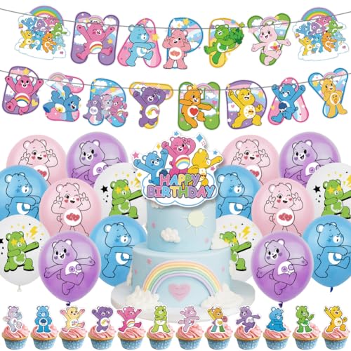 Care Bear Luftballons,Care Bear Geburtstag Feier Luftballons 30PCS Liebesbär Party Luftballons Dekoration Thema Geburtstags Zubehör Banner Kuchen Toppers Latexballon Für Fans Geschenk Baby Party von FISAPBXC