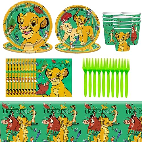 Liion King Gebutstag Geschirr Set, 61PCS König Der Löwen Kinder Geburtstag Dekorationen Partygeschirr Thema Geschirr Set Teller Servietten Tassen Tischdecke Gabeln Für Baby Shower Party Dekorationen von FISAPBXC