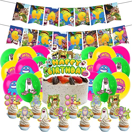 Monster Luftballons Deko, Monster Kindergeburtstag Luftballons Dekorationen Geburtstag Party Monster Cartoon Themenparty Luftballons Banner Kuchendeckel Toppers Für Kinder Geburtstag Party Dekoration von FISAPBXC