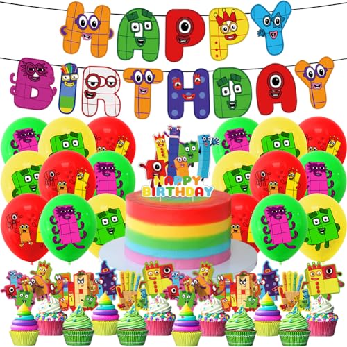 Numberrblocks Party Ballons, 32PCS Geburtstag Party Luftballons Numberrblocks Geburtstag Dekorationen Thema Partyzubehör Banner Luftballons Cake Topper Set für Baby Shower Kindergeburtstag von FISAPBXC