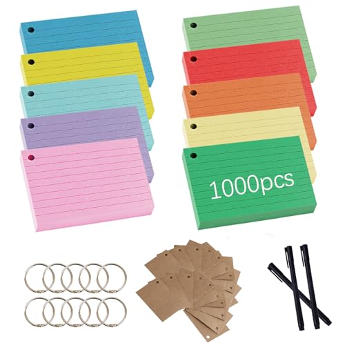 FISH DRAGATE 10 Pack of 1000 karteikarten,A8 Index Cards Wird mit Gelstift geliefert,10 Colours lernkarten,vokabelkarten,Flash Cards for Office, School, Home, Learning Notes (550 g/m²) von FISH DRAGATE