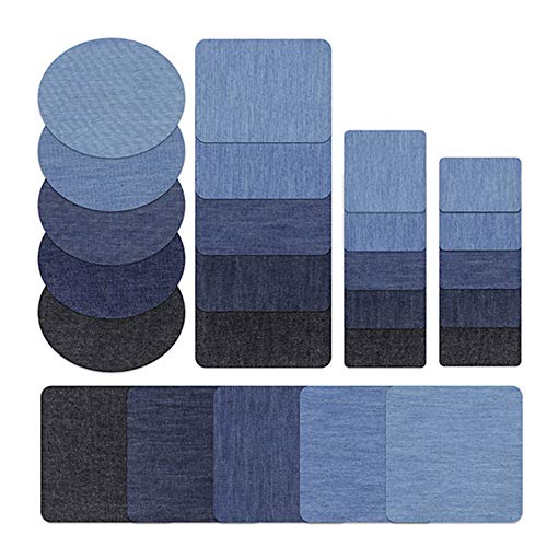 FISHSHOP Iron on Patches 25pcs Denim Cotton Patches Iron on Repair Kit 5 Color and Size for T-Shirt Sweater Jeans Clothes Bags Craft Sewing Clothing, Other Fabrics von FISHSHOP