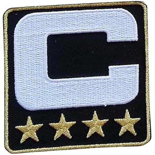 Black Captain C Patch 4 Stars Sewing On for Jersey Football, Baseball Soccer, Hockey Jersey (Gold White) von FITONE