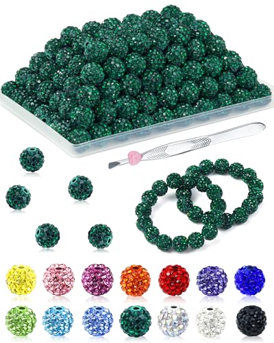 120 Stück FIVEIZERO Strassperlen für Schmuckherstellung, 10 mm, Smaragdgrün, glänzend, rund, funkelnde Kristall-Ton-Perlen, Großpackung, funkelnde Baseball-Halskette, Perlen für Armbänder und von FIVEIZERO