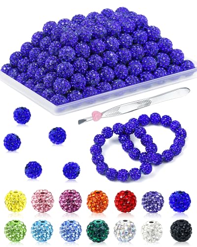 120 Stück FIVEIZERO Strassperlen für Schmuckherstellung, 10 mm, dunkelblau, glänzend, rund, funkelnde Kristall-Ton-Perlen, Großpackung, funkelnde Baseball-Halskette, Perlen für Armbänder und von FIVEIZERO