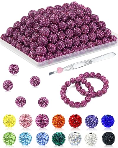 120 Stück FIVEIZERO Strassperlen für Schmuckherstellung, 10 mm, fuchsienfarben, glänzend, rund, glitzernde Kristall-Ton-Perlen, Großpackung, funkelnde Baseball-Halskette, Perlen für Armbänder und von FIVEIZERO