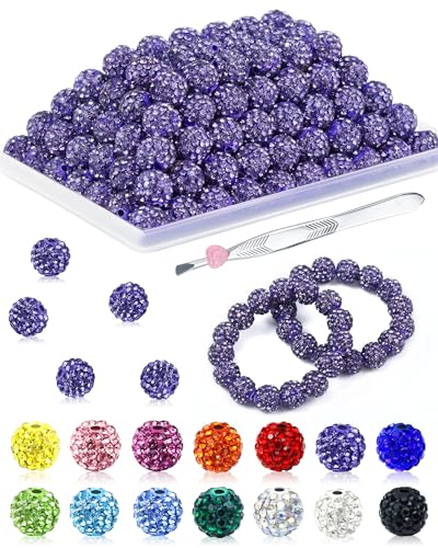 120 Stück FIVEIZERO Strassperlen für Schmuckherstellung, 10 mm, lila, glänzend, rund, glitzernde Kristall-Ton-Perlen, Großpackung, glitzernde Baseball-Halskette, Perlen für Armbänder und von FIVEIZERO