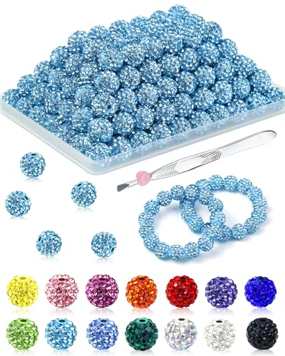 120 Stück FIVEIZERO Strassperlen für Schmuckherstellung, 10 mm Aquamarin, glänzend, rund, glitzernde Kristall-Ton-Perlen, Großpackung, funkelnde Baseball-Halskette, Perlen für Armbänder und von FIVEIZERO