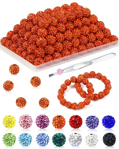 120 Stück FIVEIZERO Strassperlen für Schmuckherstellung, 10 mm große, orangefarbene, glänzende, runde Kristall-Ton-Perlen, Großpackung, funkelnde Baseball-Halskette, Perlen für Armbänder und von FIVEIZERO