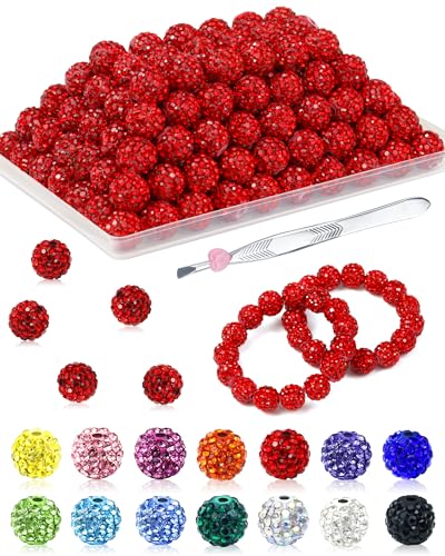 120 Stück FIVEIZERO Strassperlen für Schmuckherstellung, 10 mm große, rote, glänzende, runde Kristall-Ton-Perlen, Großpackung, funkelnde Baseball-Halskette, Perlen für Armbänder und Bastelarbeiten von FIVEIZERO