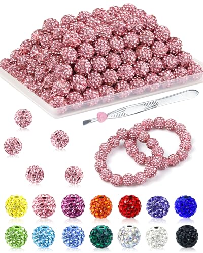 120 Stück FIVEIZERO Strassperlen zur Schmuckherstellung, 10 mm, dunkelrosa, glänzend, rund, funkelnde Kristall-Ton-Perlen, Großpackung, glitzernde Baseball-Halskette, Perlen für Armbänder und von FIVEIZERO