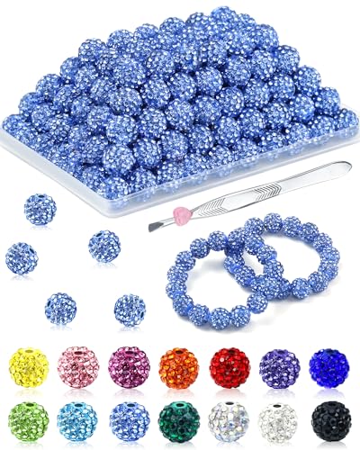 120 Stück FIVEIZERO Strassperlen zur Schmuckherstellung, 10 mm, hellhimmelblau, glänzend, rund, funkelnde Kristall-Ton-Perlen, Großpackung, funkelnde Baseball-Halskette, Perlen für Armbänder und von FIVEIZERO