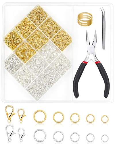 1300 Stück FIVEIZERO Biegeringe Kit für Schmuckherstellung und Halskettenreparatur – Silber- und Gold-Binderinge, Karabinerverschlüsse, Zangen, Pinzette und Biegeringöffner, Schmuck-Reparatur-Set für von FIVEIZERO