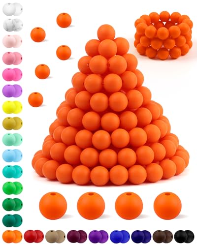 180 Stück FIVEIZERO Silikonperlen, 12 mm Silikonperlen, runde Gummiperlen, orangefarbene Silikonperlen, Großpackung für DIY und Schlüsselanhänger, Zubehör, Silikonperlen, Basteln von FIVEIZERO