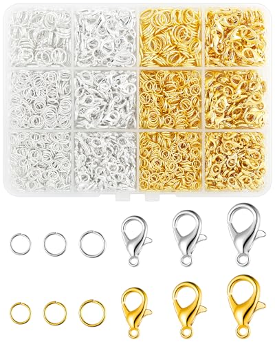 1800 Stück FIVEIZERO Karabinerverschlüsse und Binderinge-Set – Gold- und Silber-Schmuckverschlüsse für Halskette, Armband, Schlüsselanhänger und DIY-Schmuckherstellungszubehör von FIVEIZERO