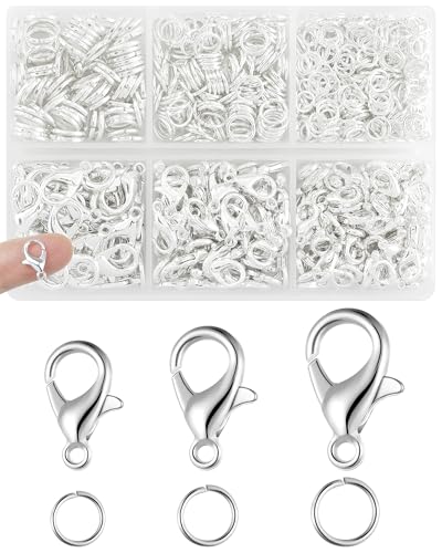 900 Stück FIVEIZERO Karabinerverschlüsse und Binderinge-Set – Silber-Schmuckverschlüsse für Halskette, Armband, Schlüsselanhänger und DIY-Schmuckherstellungszubehör von FIVEIZERO