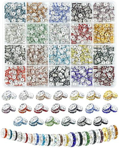 FIVEIZERO Rondelle Abstandshalter für Schmuckherstellung, 6 mm Strassperlen für Armbänder, Abstandshalter für Stifte und Bastelarbeiten (20 Farben) von FIVEIZERO